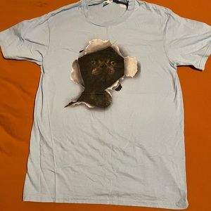 Powder blue graphic shirt with kitty
